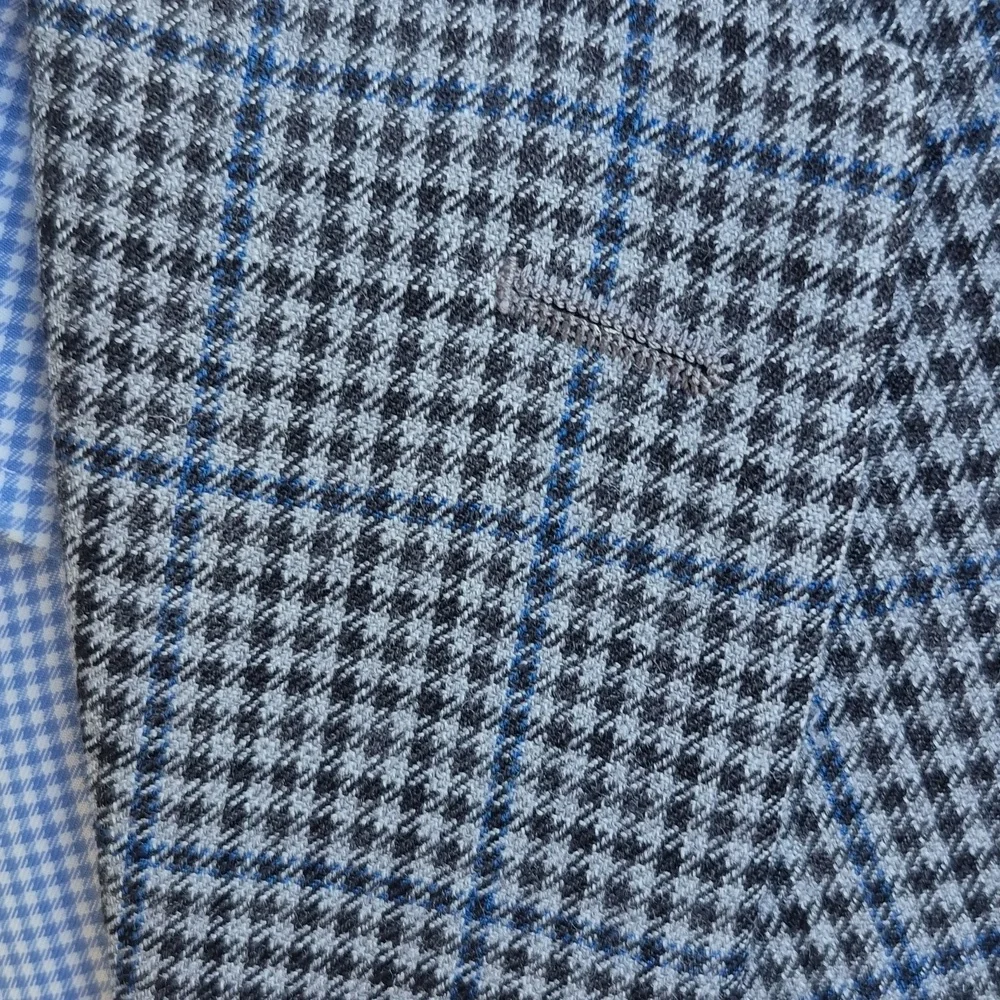 HART SCHAFFNER MARX Blue Grey Black‎ Plaid Wool Blend Sz 40 R Mens Sport Coat